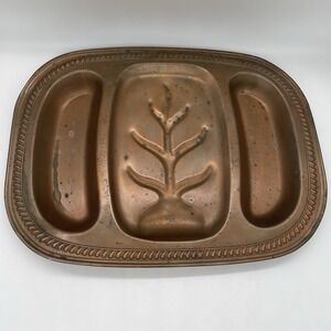 Vtg Tree Of Life Copper 18.5"x14" Meat Serving Tray Platter Divided Heavy Metal